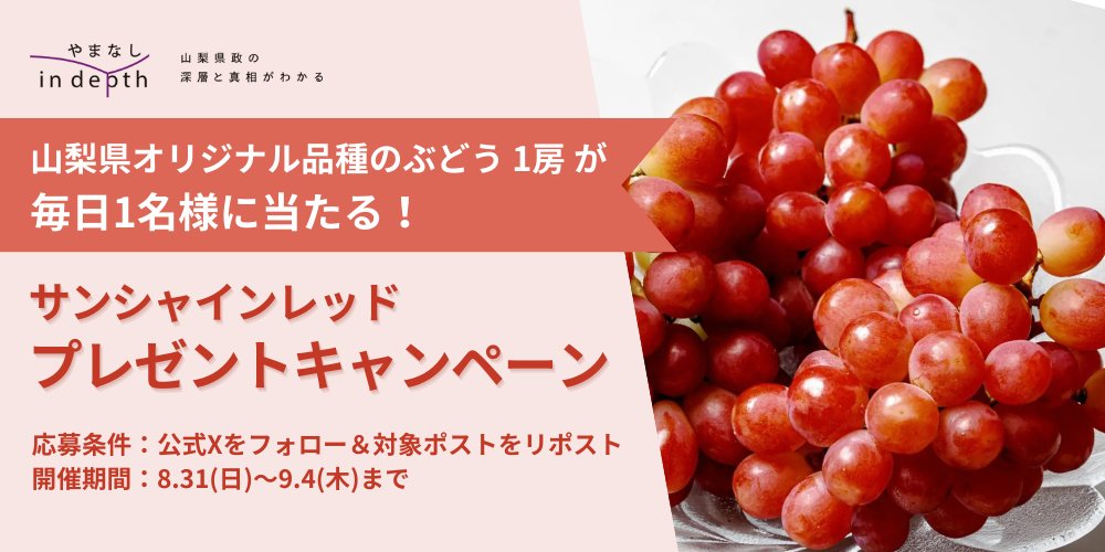 ããŸãªã in depthïŒã€ã³ããã¹ïŒ (@yamanashi_media) on Twitter photo ïŒ
山梚çç£ã®é«çŽã¶ã©ãããµã³ã·ã£ã€ã³ã¬ããã1æ¿ð
æ¯æ¥1åæ§ã«åœããð
#ãã¬ãŒã³ããã£ã³ããŒã³

ãç· åã
8/31(æ¥)23:59ãŸã§â°
ãå¿åæ¡ä»¶ã
1. æ¬ã¢ã«ãŠã³ãããã©ããŒ
2. ãã®æçš¿ãRPã§å®äºâ
âšç°¡åãªã¢ã³ã±ãŒãåç(3å)ã§åœéžçãçŽ2åã«UPïŒâš
âŒã¢ã³ã±ãŒãã¯ãã¡ã ïŒ
山梚çç£ã®é«çŽã¶ã©ãããµã³ã·ã£ã€ã³ã¬ããã1æ¿ð
æ¯æ¥1åæ§ã«åœããð
#ãã¬ãŒã³ããã£ã³ããŒã³

ãç· åã
8/31(æ¥)23:59ãŸã§â°
ãå¿åæ¡ä»¶ã
1. æ¬ã¢ã«ãŠã³ãããã©ããŒ
2. ãã®æçš¿ãRPã§å®äºâ
âšç°¡åãªã¢ã³ã±ãŒãåç(3å)ã§åœéžçãçŽ2åã«UPïŒâš
âŒã¢ã³ã±ãŒãã¯ãã¡ã