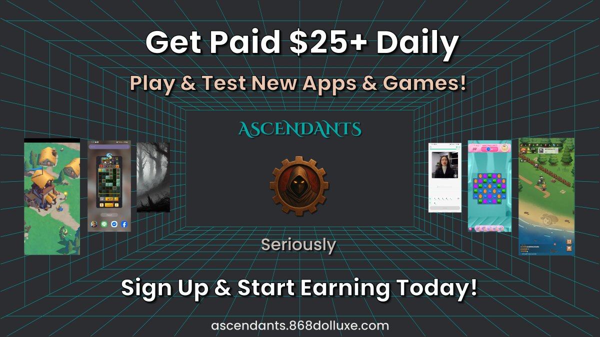 BinoxiousDev's tweet image. Get PAID to test apps &amp;amp; games! Earn $25+ daily. Easy, flexible, and legit. Join free → ascendants.868dolluxe.com

#SideHustle #PaidTester #GameTesting #WorkFromHome #TechJobs
