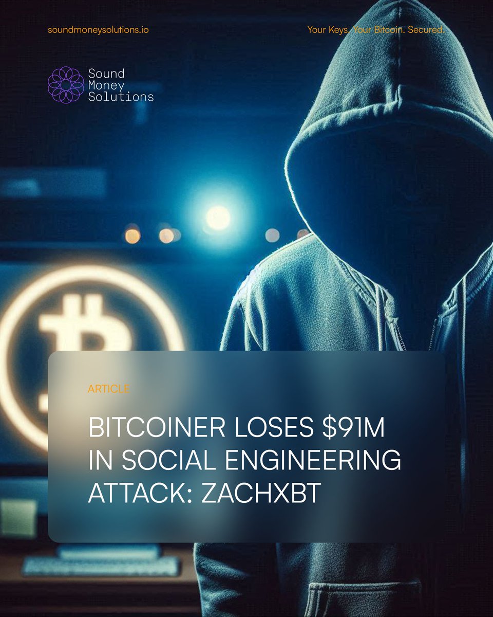 🚨 ALERT: A victim lost 783 BTC worth $91.4M in a social engineering scam impersonating exchange &amp; wallet support. Stolen funds are being laundered via Wasabi, per ZachXBT.

Read more at cointelegraph.com/news/bitcoiner…

Book a free consultation at soundmoneysolutions.io/join-us/