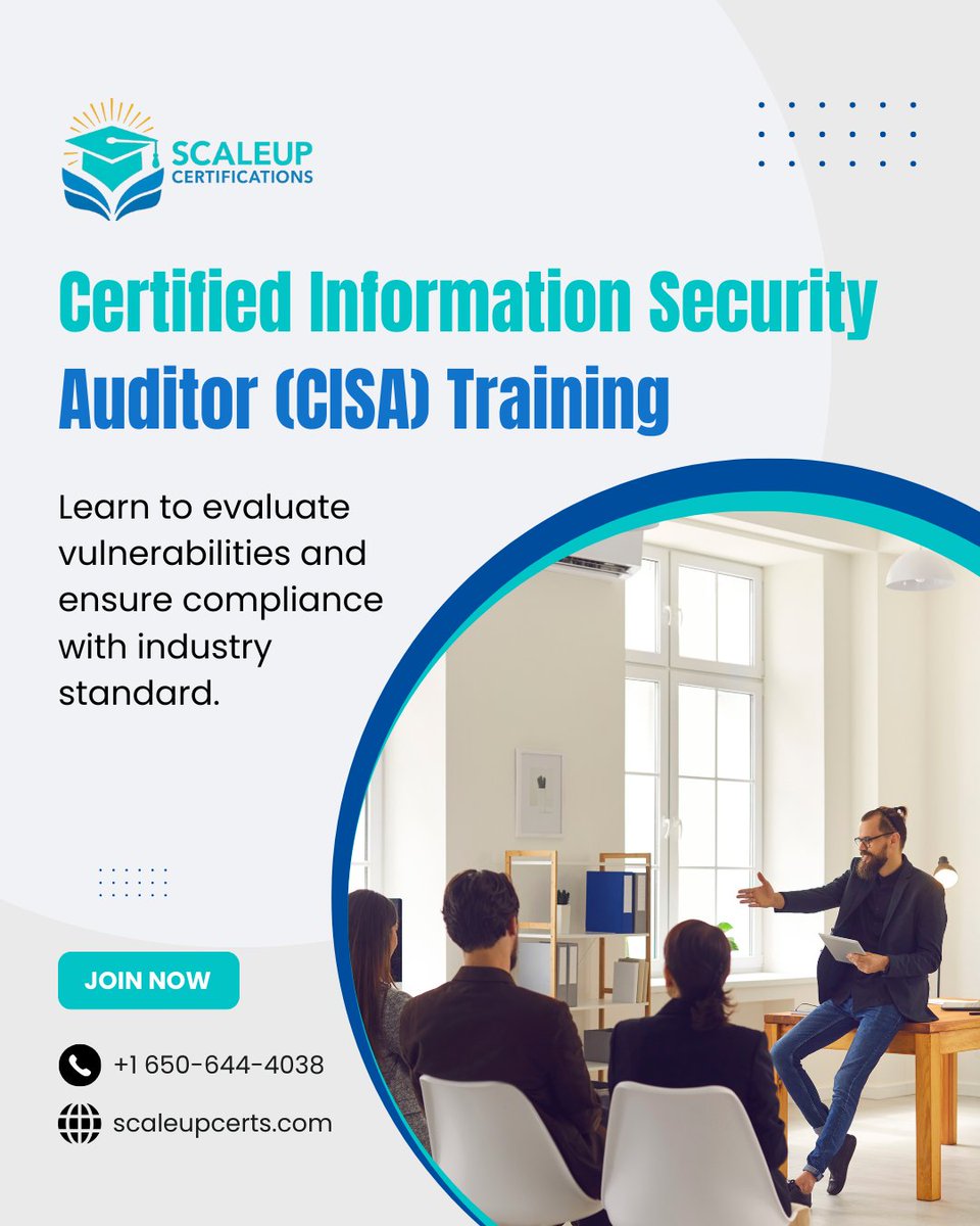 scaleup_certs's tweet image. 🔐 Become a CISA-Certified Pro!
Identify risks, ensure compliance &amp;amp; boost your cybersecurity career.

👉 scaleupcerts.com
📞 +1 650-644-4038

#cisatraining #infoseccareers #cybersecurityskills #auditandcompliance #certifiedauditor #itsecuritytraining #scaleupcerts