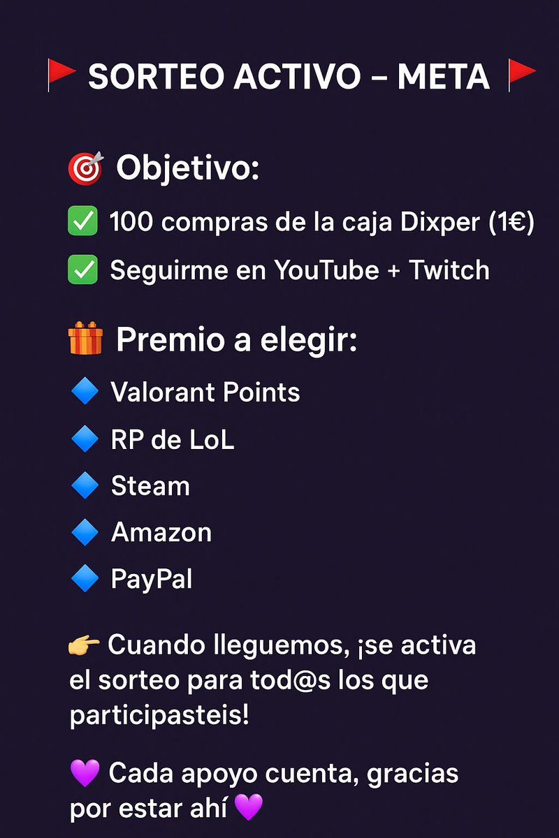 Se está cocinando un sorteo en el que entras solo por 1€ y seguirme en mis 2 redes sociales #Sorteo #Giveaway #Valorant #LoL #Steam #Amazon #PayPal #Dixper #GamingES