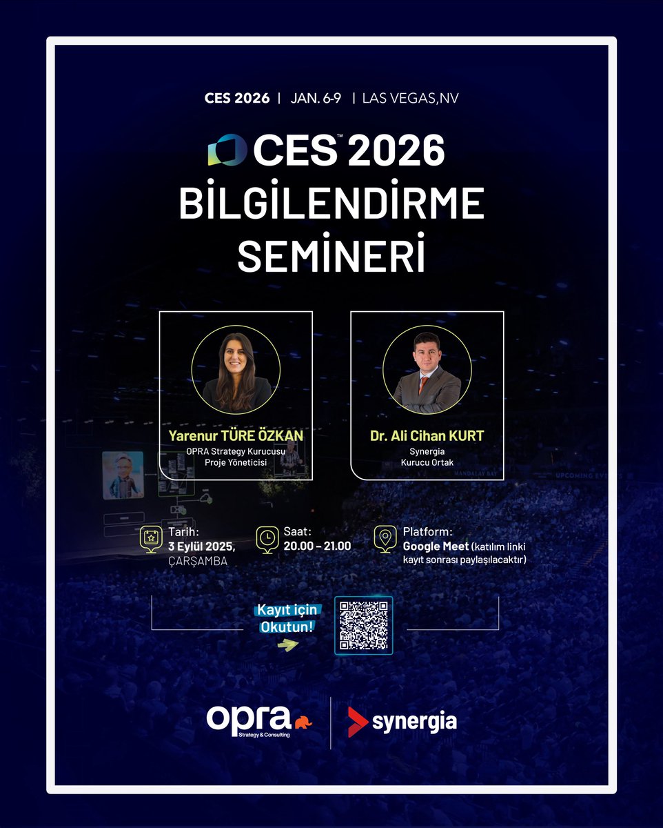 📣 CES 2026 yolculuğu başlıyor!
3 Eylül’de CES 2026 Bilgilendirme Semineri için buluşuyoruz. 🚀

OPRA Strategy &amp; <a href="/synergiahub/">Synergia</a> iş birliğiyle:
✅ Katılım detayları
✅ ABD pazarına giriş stratejileri
✅ Networking &amp; yatırım fırsatları

📍 Online | 🔗 Kayıt: l24.im/di9D