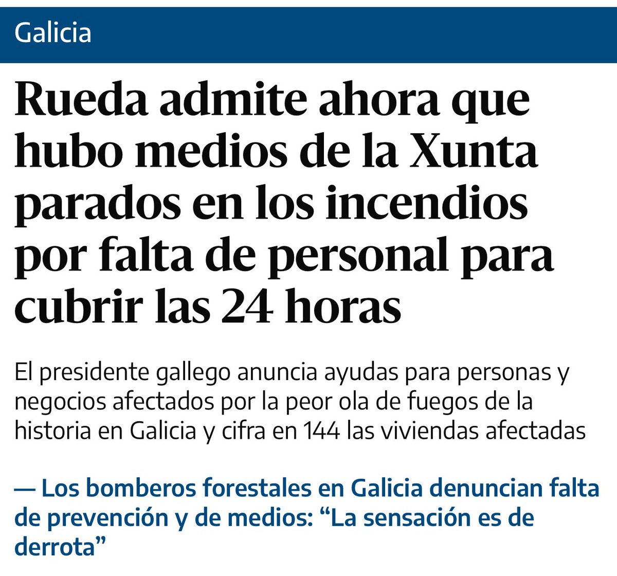 A buenas horas! 

Ruedas admite ahora que hubo medios de la Xunta parados en los incendios por falta de personal para cubrir las 24 horas: eldiario.es/1_bfb9ee?utm_c…