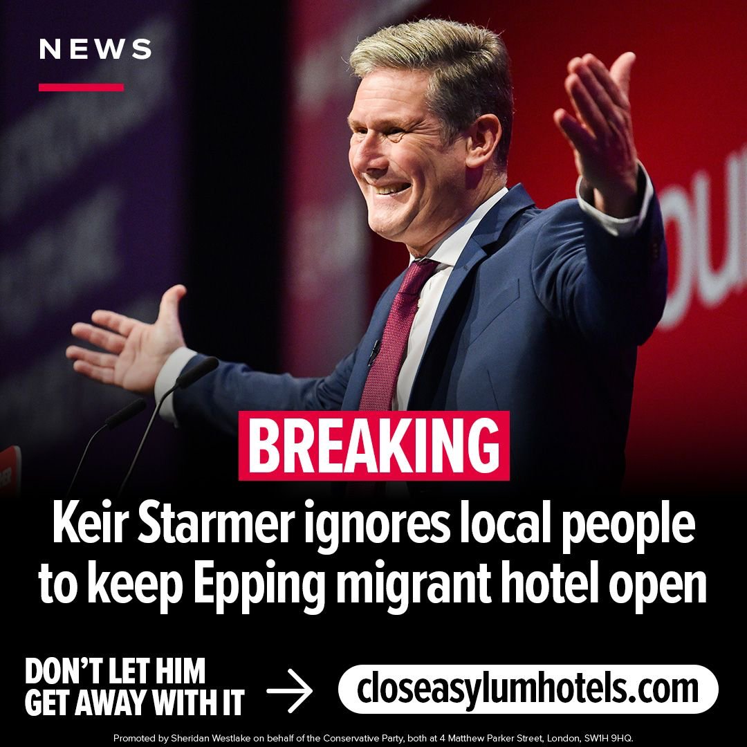 BREAKING: Labour have used the courts to overturn the ban on the Epping migrant hotel, allowing the hotel to reopen. 

Yet again, Keir Starmer has ignored the views of local people.