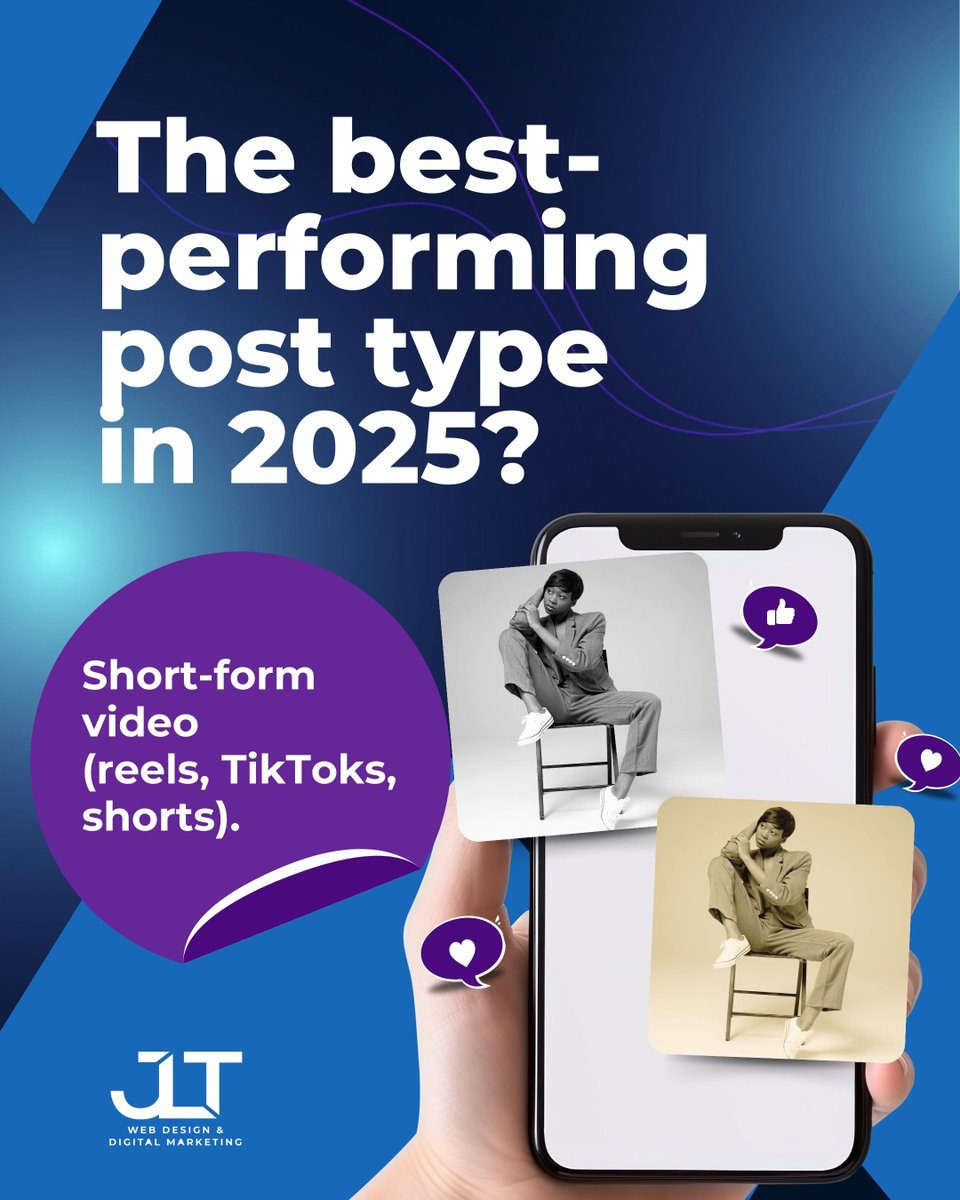 jlt_web's tweet image. Short videos rule in 2025—easy to watch, share, and perfect for busy feeds. No fancy gear needed, just your phone + confidence. Share tips, behind-the-scenes, or fun moments to connect. 👉 Make videos that get results: jltwebsolutions.com/social-media-m…
 #Reels #JLTWebSolutions