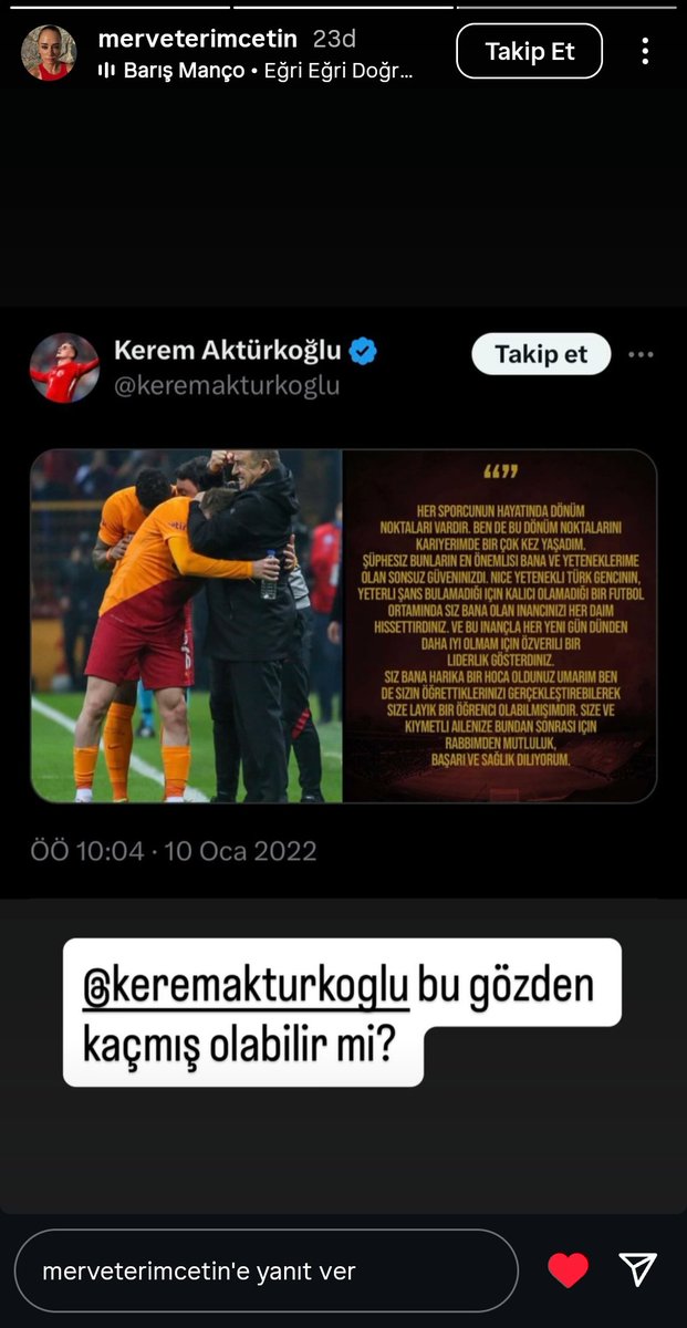 Fatih Terim'in kızı Merve Terim den

Kerem Aktürkoğlu'na

"Bu gözden kaçmış olabilir mi? *