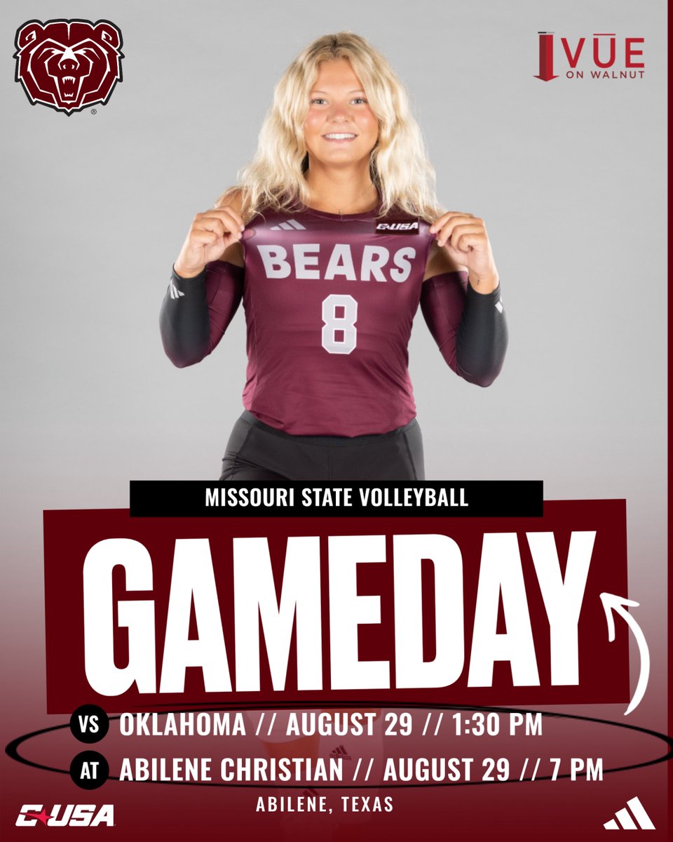 SEASON OPENER! 🐻🏐

🆚 Oklahoma
⏰ 1:30 p.m. 
📍 Abilene, Texas 
📺 bit.ly/3UI6TIf
📊 statb.us/b/607135

🆚 Abilene Christian
⏰ 7 p.m. 
📺 bit.ly/4lIbOUg (ESPN+)
📊 statb.us/b/599900
📍 Abilene, Texas