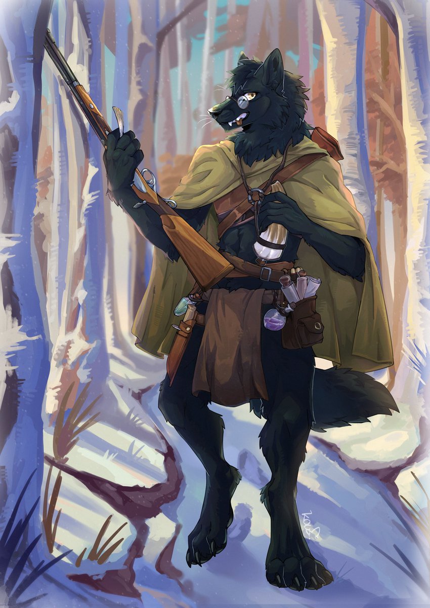 來自 Kasar 的全身圖委託，在森林裡準備開始狩獵的大黑狼🐺