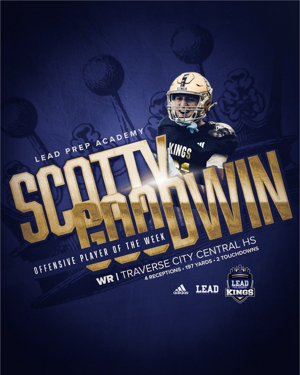 LEAD Prep Academy Kings (@leadprepacad) on Twitter photo Week 1 Offensive Player of the Week👑
WR- Scotty Goodwin - 4 REC-197 YDs-2 TD
<a href="/ScottyGoodwin5/">Scotty goodwin</a>
#K1NGS #GOLDBLOODED Week 1 Offensive Player of the Week👑
WR- Scotty Goodwin - 4 REC-197 YDs-2 TD
<a href="/ScottyGoodwin5/">Scotty goodwin</a>
#K1NGS #GOLDBLOODED