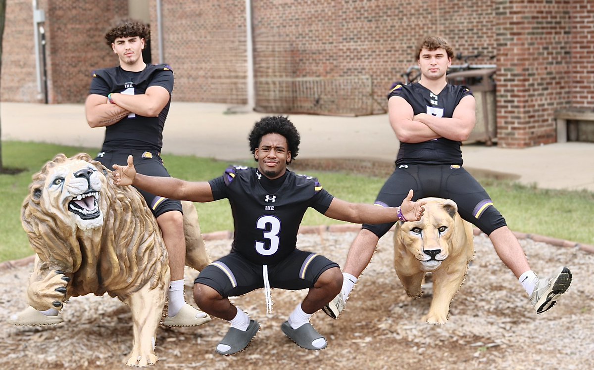 Our Varsity Captains for 2025:  #1 Jarrett Hall; #3 Vidal Spivey; #7 Max Klein. Proud to have you lead this year’s team!!💪💪💜💛💜💛💜💛