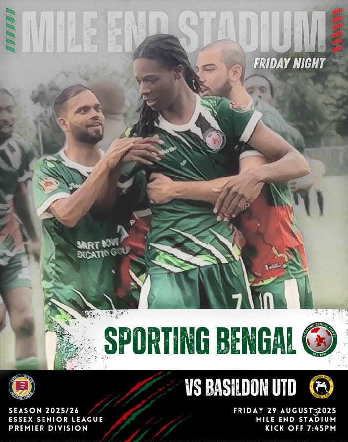 Sporting Bengal Utd FC (@sportingbengal) on Twitter photo ๐ ๐๐ง๐๐๐๐๐ฌโผ๏ธ
๐ <a href="/EssexSenior/">Essex Senior League</a>
๐ <a href="/BasUtdFC/">Basildon United Football Club ๐</a>
๐๏ธ 29 August 2025
โฐ 7:45PM
๐๏ธ Mile End Stadium
๐๏ธ ยฃ8 Adults, ยฃ5 Conc, U16 Free
Itโs a rare Friday night game under the lights at the MES tonight! Letโs get to work and kickstart our season. #UpTheBengals ๐ข๐ด ๐ ๐๐ง๐๐๐๐๐ฌโผ๏ธ
๐ <a href="/EssexSenior/">Essex Senior League</a>
๐ <a href="/BasUtdFC/">Basildon United Football Club ๐</a>
๐๏ธ 29 August 2025
โฐ 7:45PM
๐๏ธ Mile End Stadium
๐๏ธ ยฃ8 Adults, ยฃ5 Conc, U16 Free
Itโs a rare Friday night game under the lights at the MES tonight! Letโs get to work and kickstart our season. #UpTheBengals ๐ข๐ด