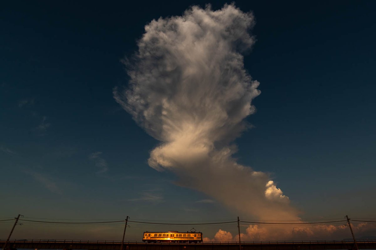 天頂付近まで吹き上げた積乱雲
10分後には消えてしまったが、
写真でスケールが伝わらないのが残念。

#予讃線