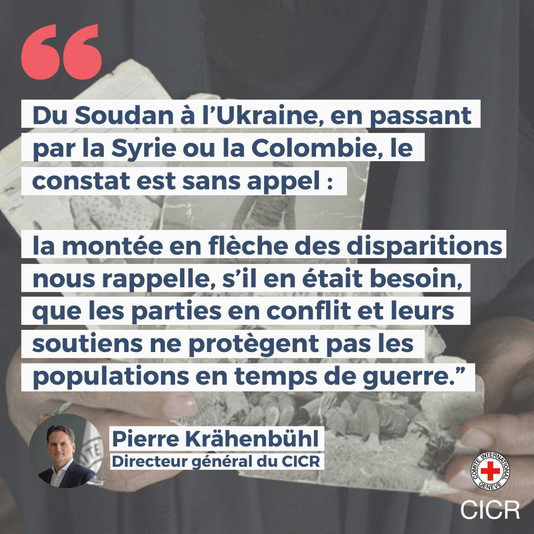 En seulement 5 ans, le nombre de personnes disparues enregistrées par le Mouvement international de la Croix-Rouge et du Croissant-Rouge a augmenté de près de 70%.

Derrière chaque chiffre se trouve une famille qui vit avec l’incertitude.

En savoir plus : ms.spr.ly/6018sbOAA