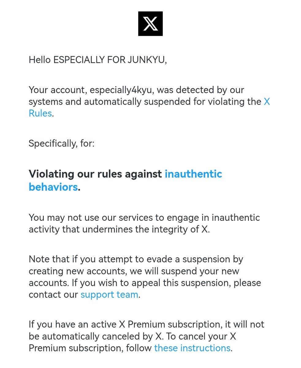 Hello, <a href="/especially4kyu/">ESPECIALLY FOR JUNKYU</a> main account is currently suspended after the hashtag party (2 consecutive gigs) and tagged our acount as engaging in inauthentic activity 💔

Please follow our backup account for now as we fix the issue and look for alternatives 😊