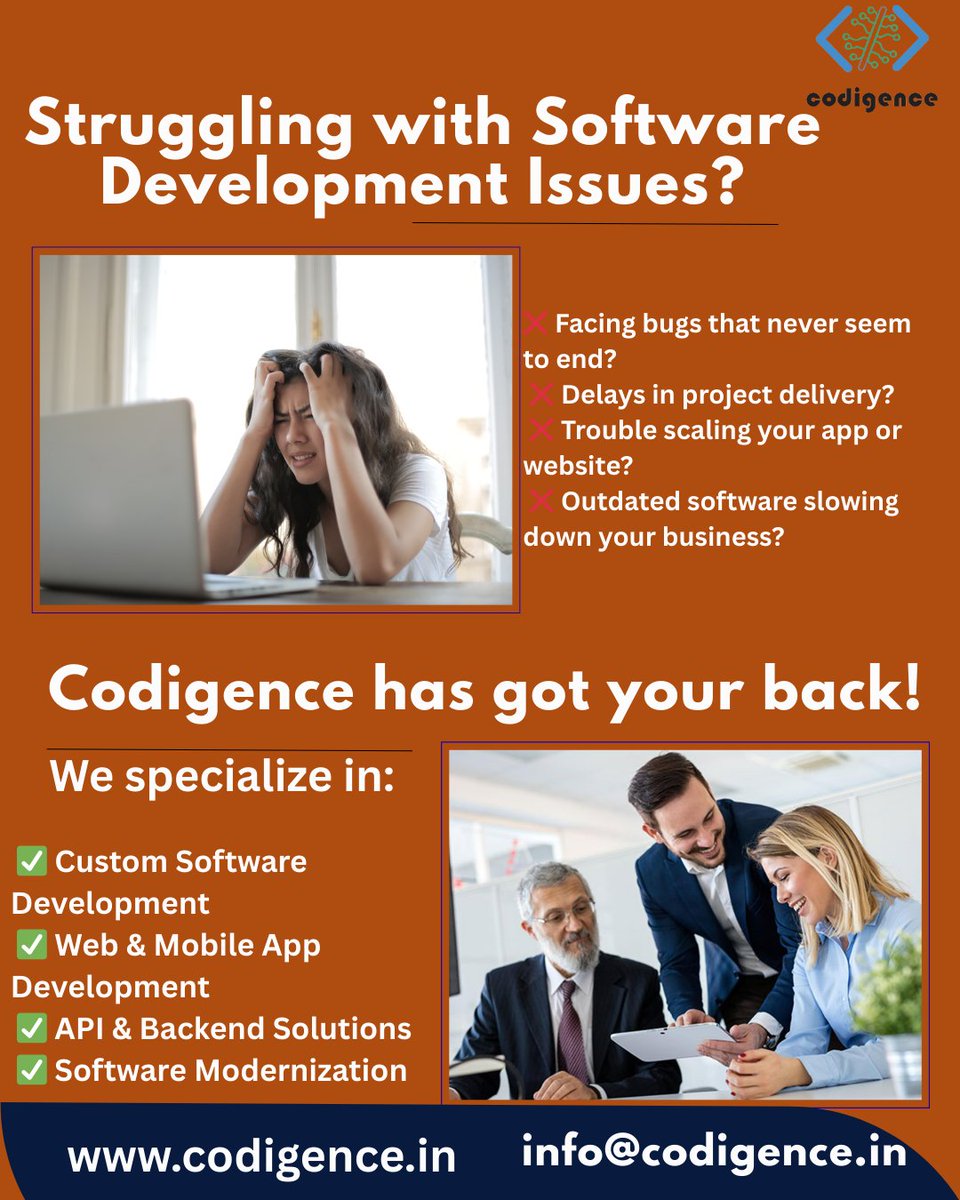 Codigence's tweet image. 🚀 Struggling with Software Development Issues?

Don’t worry — Codigence has got your back! 💻✨

📩 DM us now or visit: codigence.in

#Codigence #SoftwareDevelopment #BusinessGrowth #TechSolutions