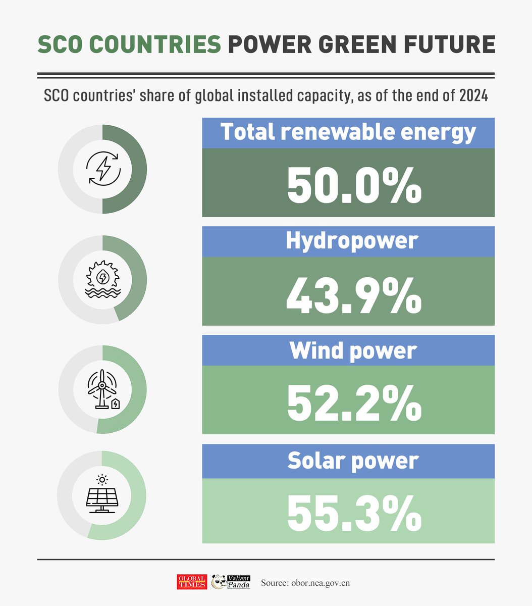#SCO countries are powering a greener future, accounting for nearly 50% of the world’s installed renewable capacity as of the end of 2024.