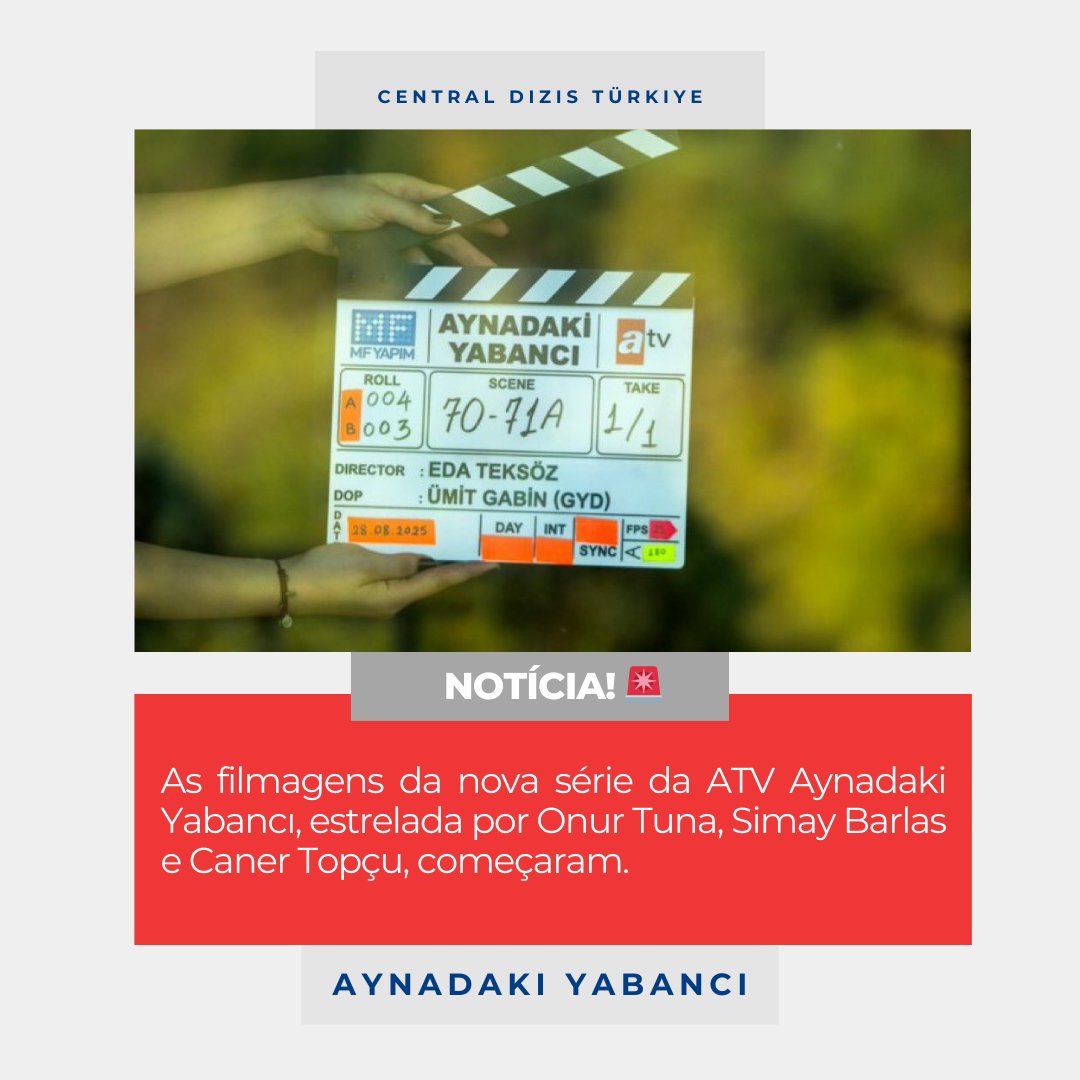 🔔| As filmagens da nova série da ATV #AynadakiYabancı, estrelada por #OnurTuna, #SimayBarlas e #CanerTopçu, começaram.