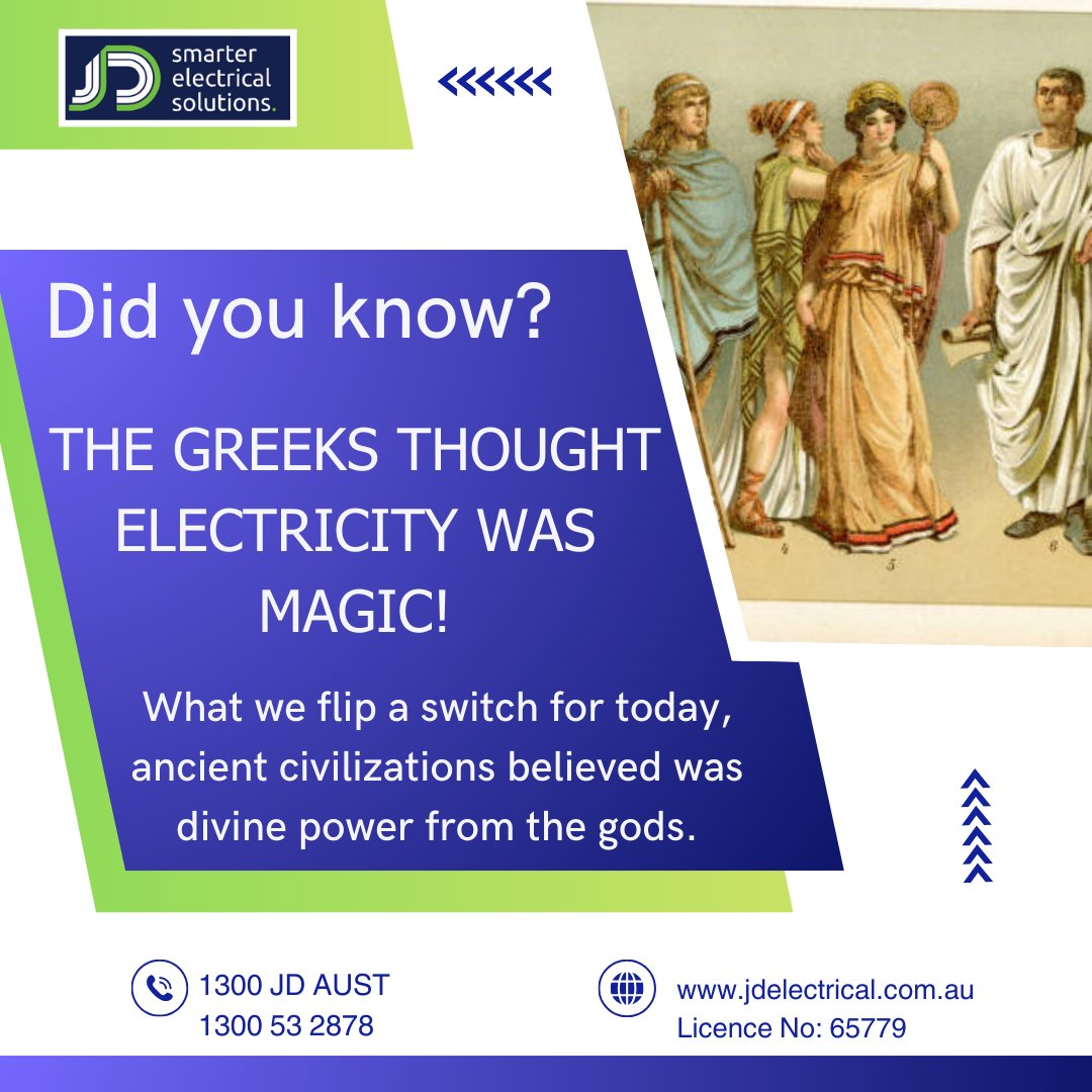 Ever wondered why it’s called electricity?

The Greeks found amber made sparks &amp; named it elektron. 

From ancient mystery to powering your Netflix, electricity’s had a real glow-up! 

#JDElectrical #DidYouKnow #ScienceHistory #BrisbaneElectrician