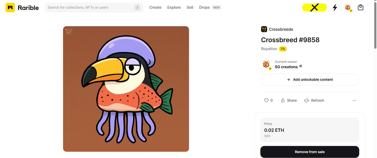 Look what I found! Crossbreed #9858 collectible rarible.com/token/0x6af777… #rarible via <a href="/rarible/">Rarible</a>