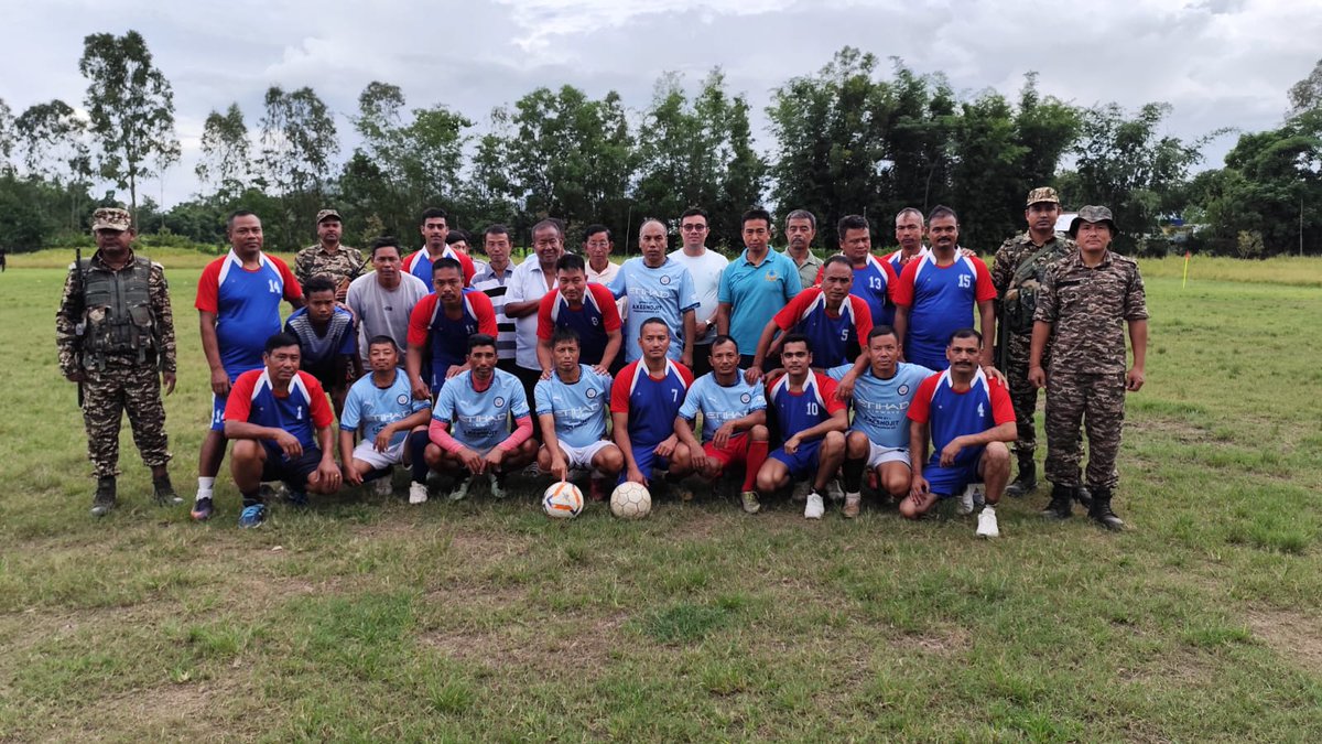 Crpf32's tweet photo. On the birth anniversary of Indian hockey legend #Major_Dhyan_Chand, a friendly football match was held at Ithai Khunou between Super Ithai Modern Civilization Club, Ithai Khunou, and B/32 Bn #CRPF https://t.co/3xryoSvkhu