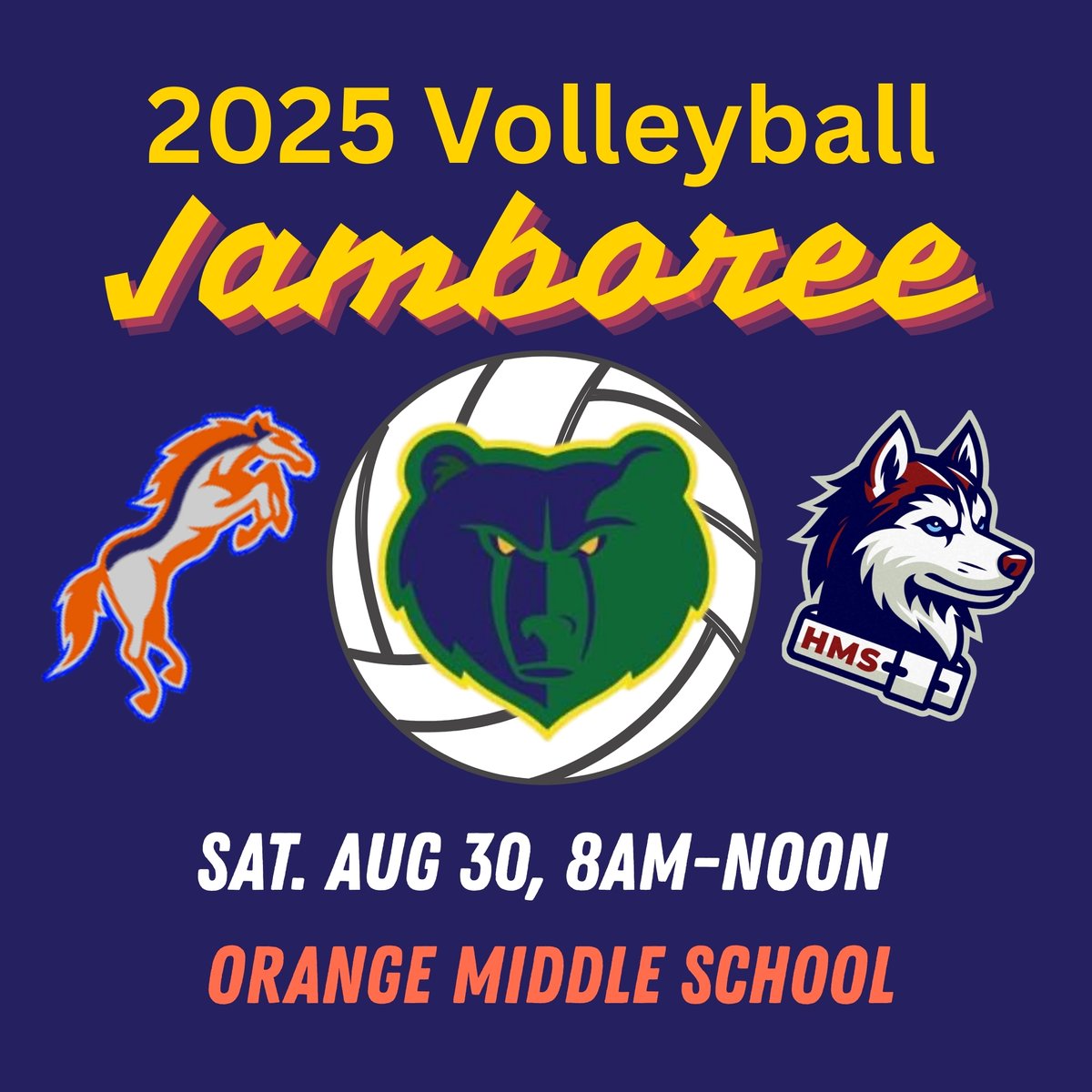 #GHMSAthletics | Drive over to Orange Middle on Sat, Aug 30 to support our Grizzly volleyball team as they take part in the 2025 OMS Volleyball Jamboree against OMS and Hawfields Middle! Good luck, Grizzlies! #OurGravelly #LivingTheGrizzlyDream