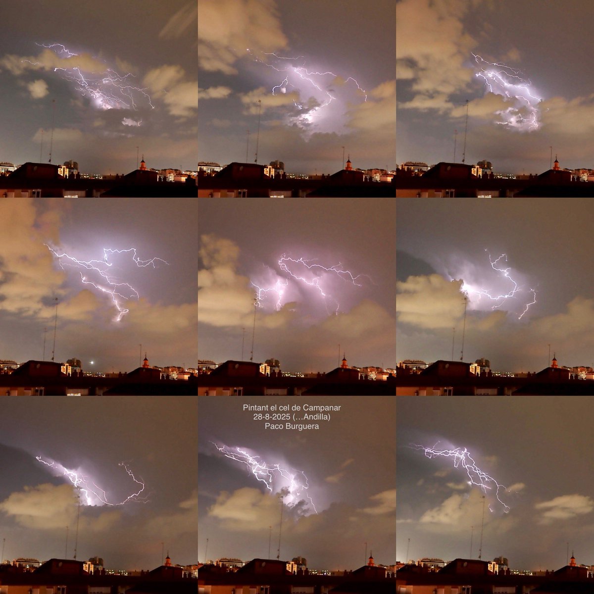 PacoBurguera's tweet photo. Resum fotogràfic de les #tempestes d’anit vistes des de #València, a partir de les 21:03 la primera i les 22:30 la segona, amb #Campanar en primer terme.
@AEMET_CValencia l
@apuntoratge @Tiempo_Valencia @oratgenet @avamet @ElTiempo_tve @GeografiaUa @MeteoredES @llobiols @jcfortea https://t.co/PJr78swRSP