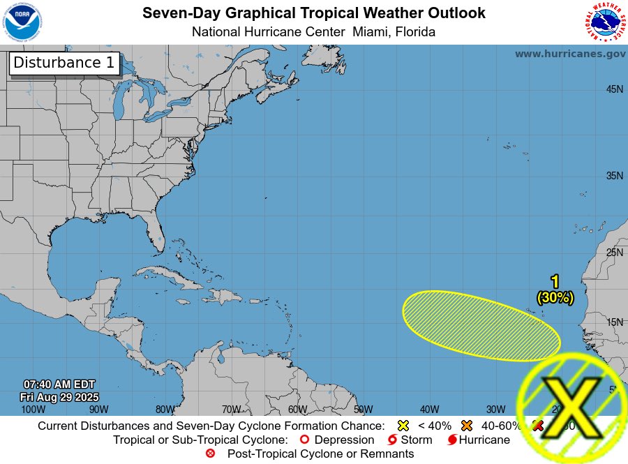 TrevorTropicsWX's tweet photo. ATL #HurricaneSeason2025 7am EDT
AOI has an 0% chance to become a TC in 2 and 30% in 7 days
no threat to land is expected
Next invest no:#Invest91L/#91L/#AL91
Next name:#Gabrielle
#wxX #wxtwitter #Tropicswx #Tropicalwx #Tropics #Hurricaneseason #Hurricane #TropicalUpdate https://t.co/3ozTsoH2NW