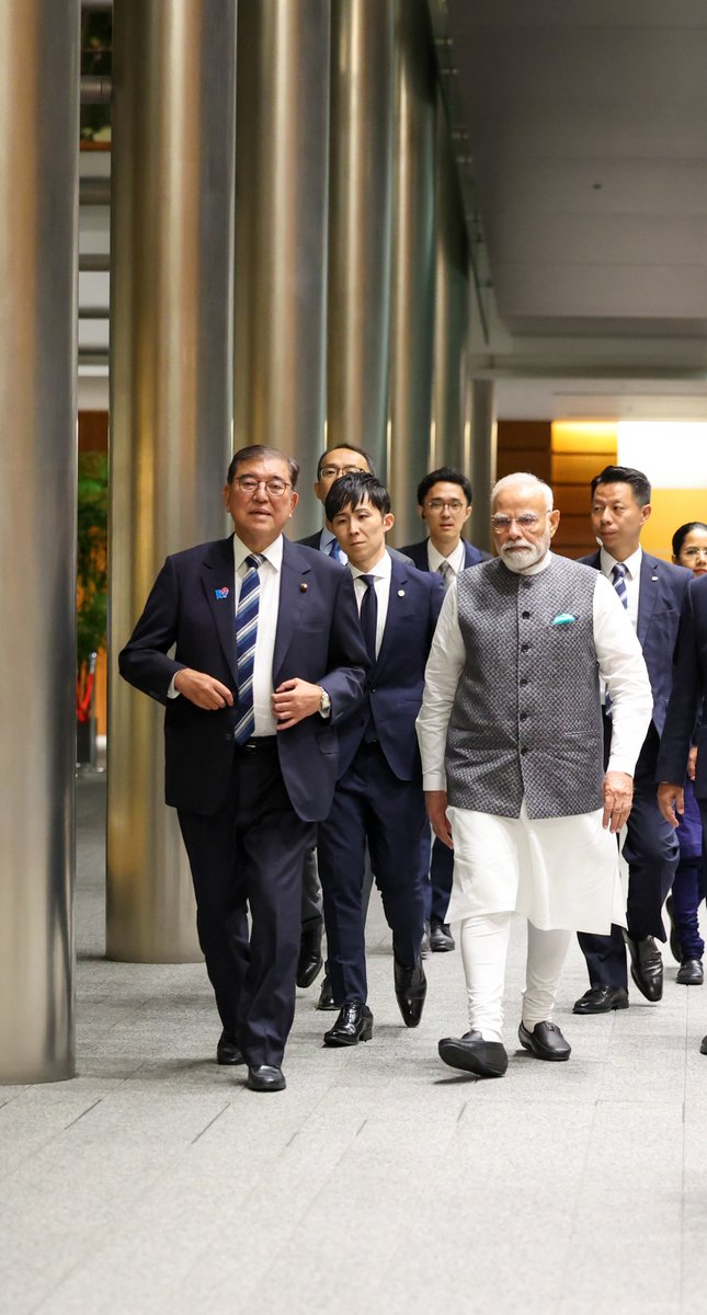narendramodi's tweet image. The 15th India-Japan Annual Summit was held in Tokyo earlier this evening. PM Ishiba and I reviewed the full range of bilateral ties between our nations and agreed to further strengthen the India-Japan Special Strategic and Global Partnership.

@shigeruishiba