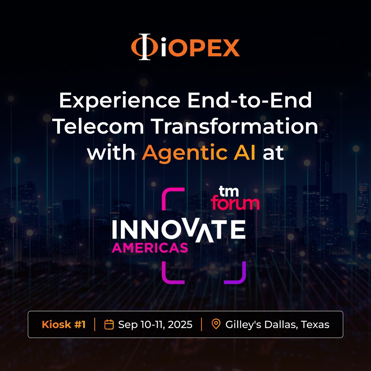 iOPEXCorporate's tweet image. Disjointed tools slow telecom growth. Catch how @iOPEX unifies operations, modernization, data, and revenue assurance at #InnovateAmericas. 

See the 4-pillar framework in action at Kiosk #1 → iopex.com/events/innovat…

#TelecomTransformation #AgenticAI #Automation #TMForum…