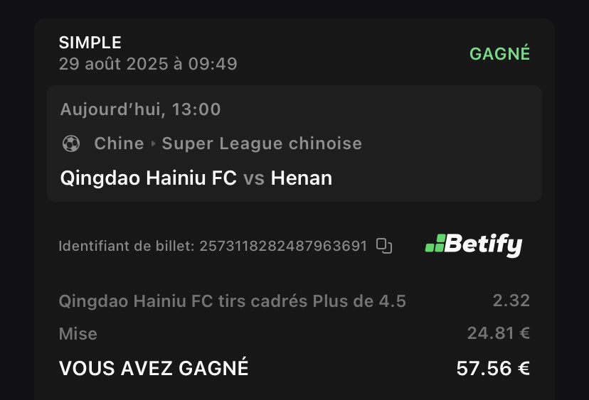 PrestoBet's tweet photo. Confiance du jour ⚽️🇨🇳

Qingdao Hainiu plus de 4,5 tir cadré | Côte: 2,32 ✅✅✅✅

VAMOSSSS 5/5 ✅✅
Des tickets ? 🔥

RT/❤️ pour le soutien ! https://t.co/Ly3RhyaBDw