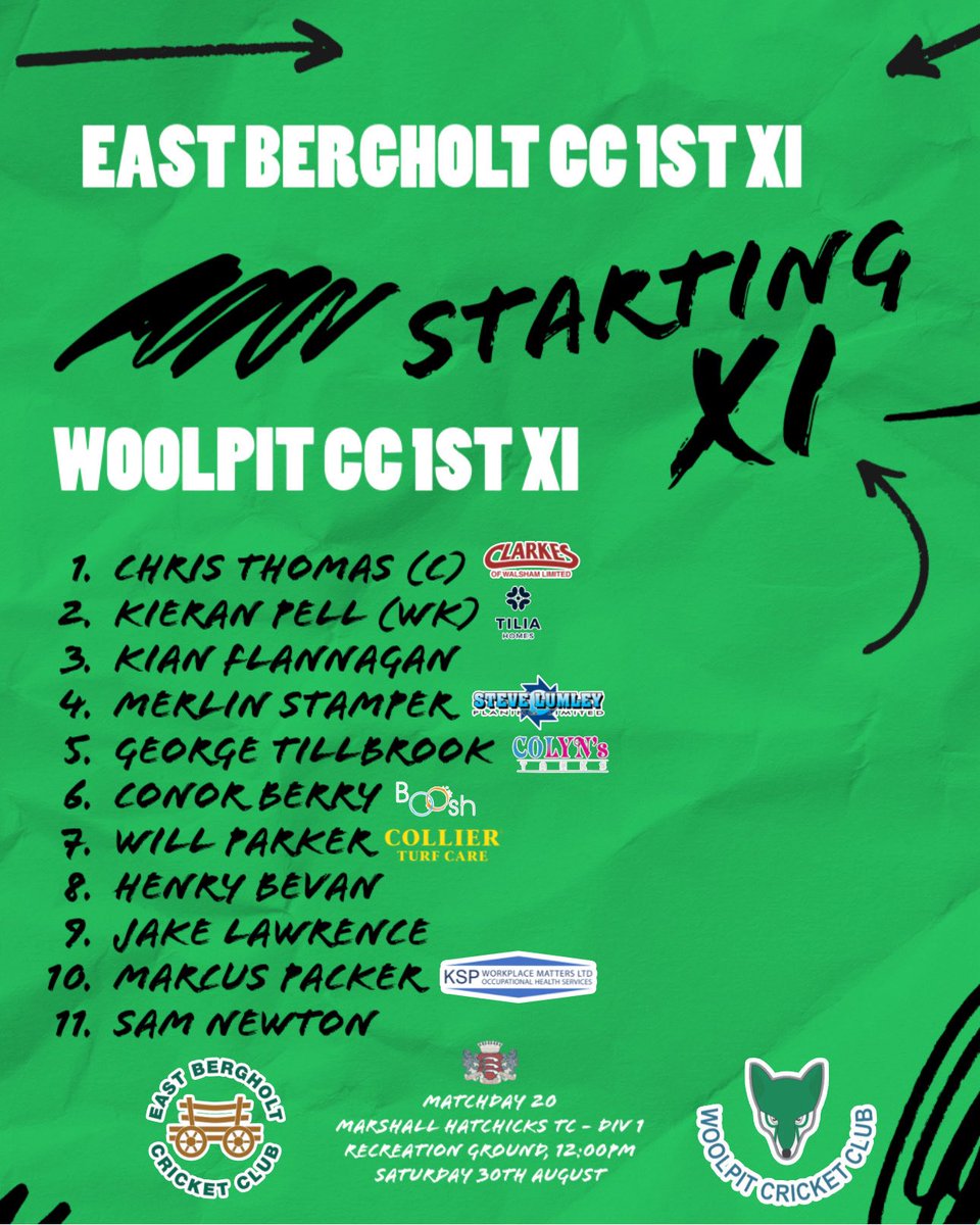 WoolpitCC's tweet photo. ๐ฆ๐๐ง๐จ๐ฅ๐๐๐ฌ ๐ง๐๐๐ ๐ฆ! ๐๐ผ
Hereโs how our four teams line-up for Augustโs final Round of fixtures.
1st XI ๐ซ vs @EastBergholtCC
2nd XI ๐ก vs @BuryStEdmundsCC
3rd XI ๐ก vs St Margarets CC
4th XI ๐ซ vs @StradbrokeCC
Go well, everyone! ๐บ๐
#WoolpitCC #OneClub https://t.co/yPU9Maf9JD