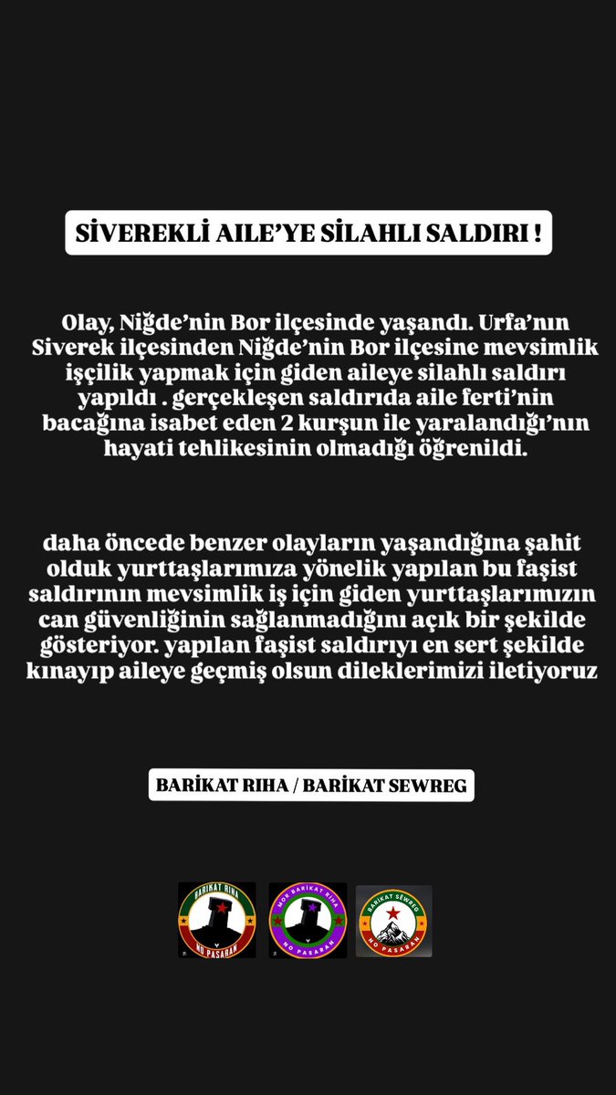 yurttaşlarımıza geçmiş olsun dileklerimizi iletiyoruz … 
#siverekliaileyesaldırı #urfa