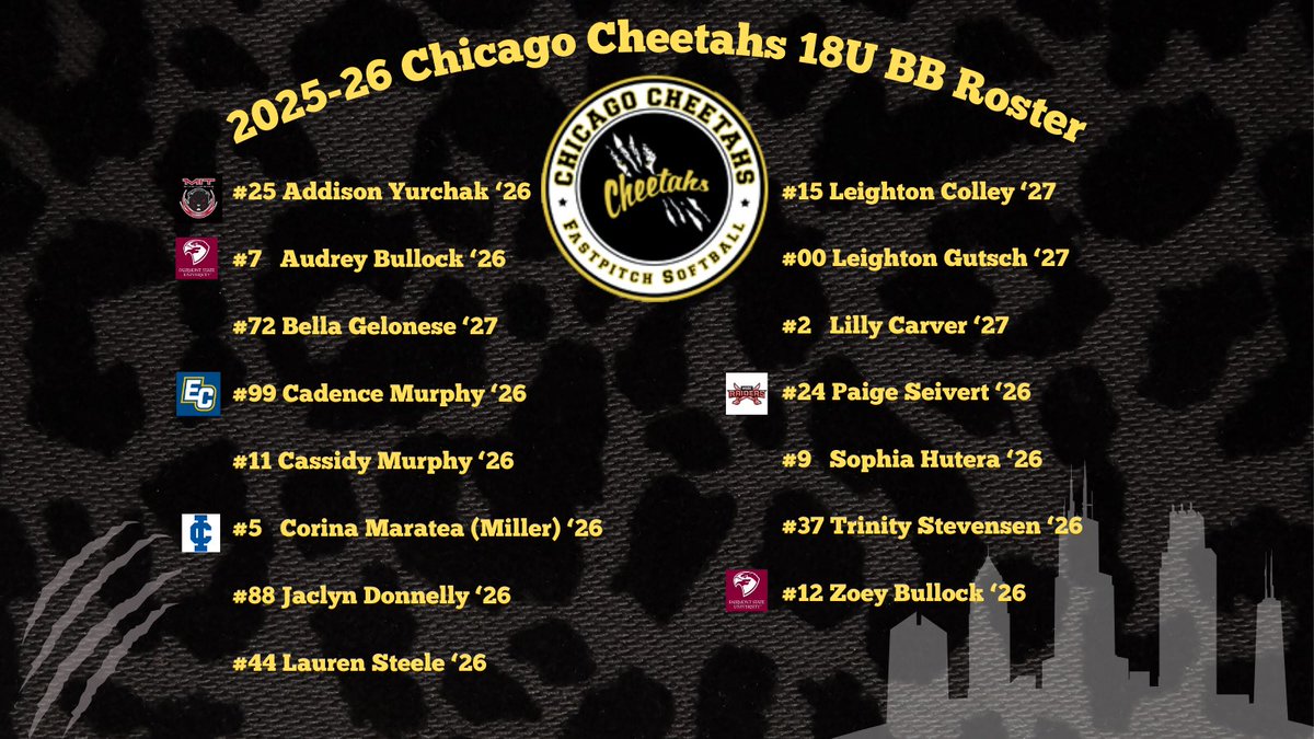 Introducing your Chicago Cheetahs 18U BB. We are ready to hit the field next weekend for the start of an exciting Fall season! Schedule to follow! 🍁