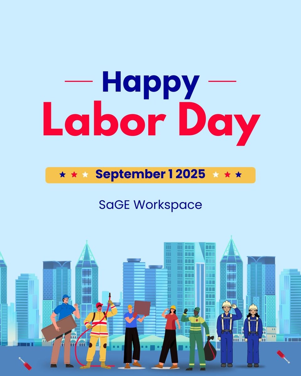 This Labor Day, we celebrate the hard work, dedication, and drive that keep businesses thriving. Happy Labor Day from everyone at SaGE Workspace!
#LaborDay #SageWorkspace