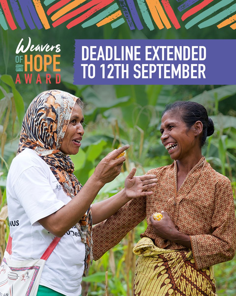 The #WeaversofHopeAward deadline is now 12th Sept! Grants up to €10,000 support projects for women and girls in peacebuilding, education, livelihoods, rights and survivor support.

Apply here: bit.ly/3XAQJ53

#CaritasWomen
