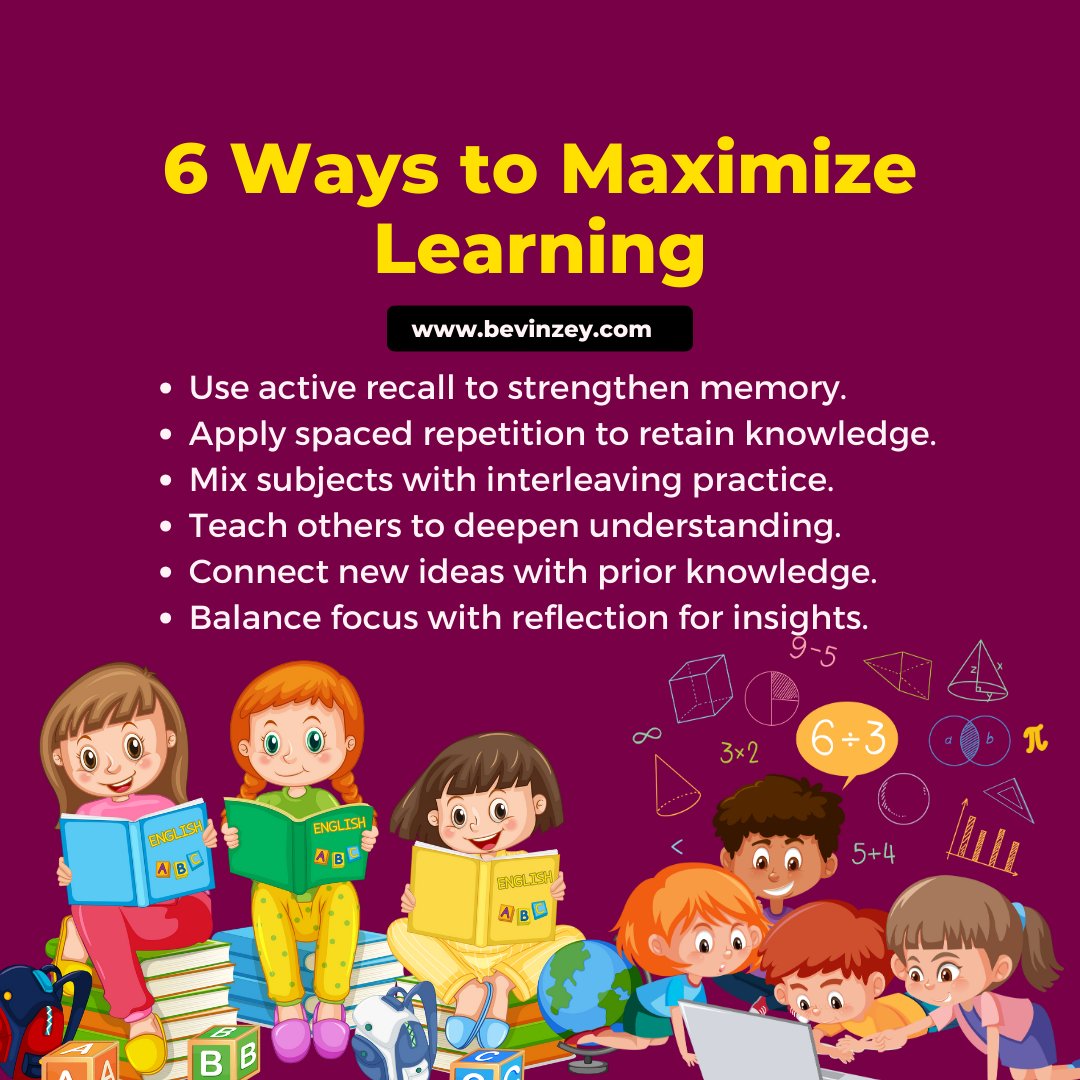 bevinzey's tweet image. 💡 Smarter learning = better results.
Maximize your study approach to boost focus, retention, and success! 🚀
#learningtips #studysmart #educationmatters #studentlife #edtech #personaldevelopment