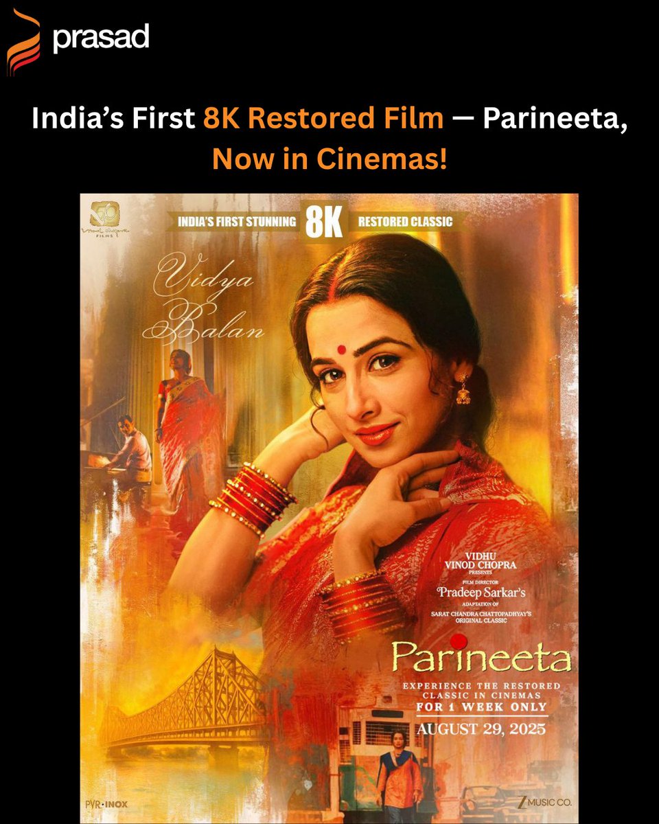 PrasadCorp (@prasadcorp) on Twitter photo ✨ A legendary tale reborn — Parineeta is now dazzling on the big screen!
Step into timeless love, unforgettable performances & cinematic brilliance — now brighter than ever.
1 week only - Book your tickets today!
#ParineetaIn8K #ParineetaRestored #restoredbyprasad #PVRINOX ✨ A legendary tale reborn — Parineeta is now dazzling on the big screen!
Step into timeless love, unforgettable performances & cinematic brilliance — now brighter than ever.
1 week only - Book your tickets today!
#ParineetaIn8K #ParineetaRestored #restoredbyprasad #PVRINOX