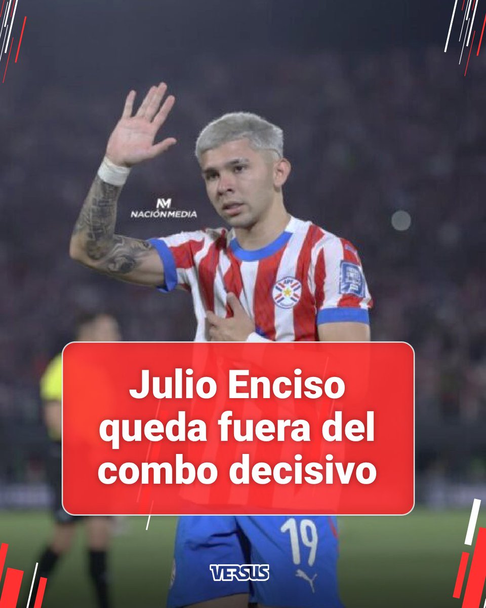 ¡Está fuera del combo decisivo! ❌

#GenAlbirrojoueno Julio Enciso no será convocado por Gustavo Alfaro para los partidos ante Ecuador y Perú, que definen la clasificación de Paraguay a la Copa del Mundo 2026. 

El delantero albirrojo no está en ritmo y quedará en Brighton a