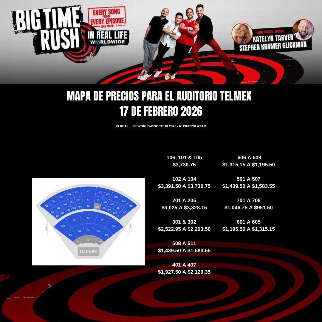 🚨 RUSHERS, MAPAS DE PRECIOS PARA LA CIUDAD DE MÉXICO, MONTERREY Y GUADALAJARA 🎟️

¡Hoy viernes 29 de agosto a las 11am inicia la Venta General de boletos y Paquetes VIP para <a href="/bigtimerush/">Big Time Rush</a> y se extenderá hasta agotar existencias!

#BTRWorldWideTour
#BTRWorldWideTourLATAM