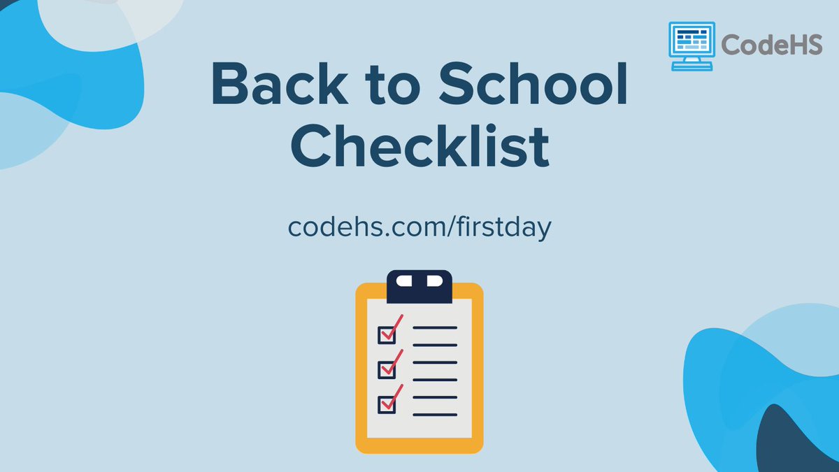 CodeHS's tweet image. Still gearing up for the school year? Use our CodeHS guide to ensure you have everything you need to get your classroom off to a great start! Visit codehs.com/firstday to work through the guide. #ReadWriteCode
