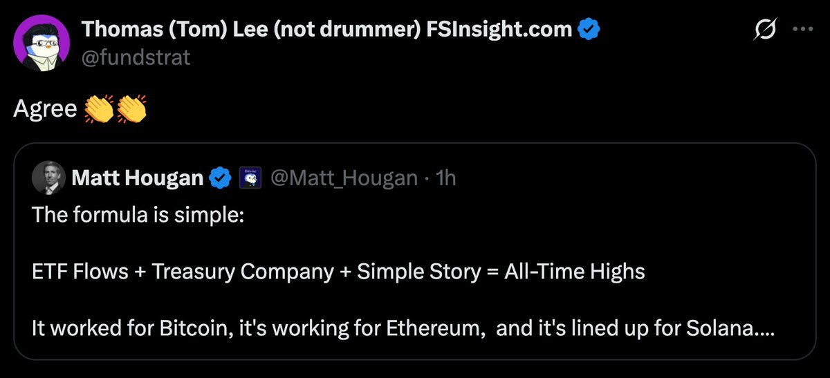 Tom Lee the saviour of Ethereum, just soft shilled Solana

I wonder what the Ethereum crowd will say when SOL has more TradFi inflows than ETH