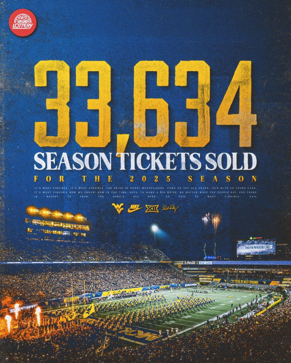 The 𝙢𝙤𝙨𝙩 season tickets sold since 2012.

<a href="/WVLottery/">WV Lottery</a>