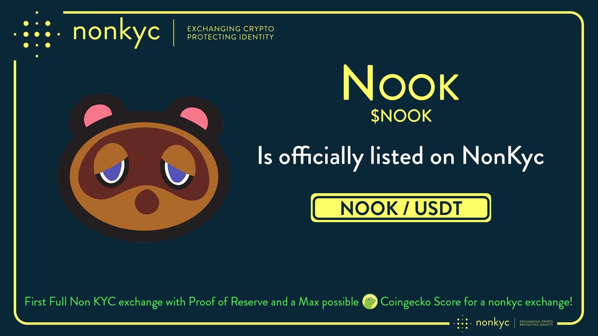 NOOK @NookBel20 is officially listed on #NonKyc Exchange 🤩 Friendly  invite: https://t.co/7TLS6AnxGU Trading pairs: $NOOK / $USDT Follow:  @nonkyc_exchange 👌 #listing #Bitcoin #Crypto #cryptocurrency #CryptoNews  #Exchange #listingalert #Cryptotwitter ...