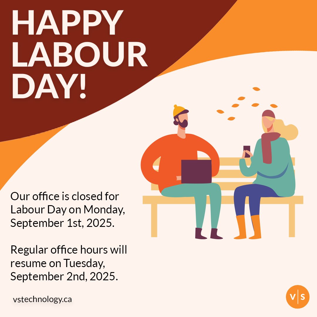 VSTechnologyNB's tweet image. Heads up! We&apos;re unplugging for Labour Day on Monday, Sept. 1st.

Starting Tuesday, Sept. 2nd, we&apos;re rebooting our schedule and ending summer hours. We&apos;ll be back online for all your tech needs Monday to Friday, from 9 AM to 5 PM.

#LabourDay #OfficeHours #VSTechnology