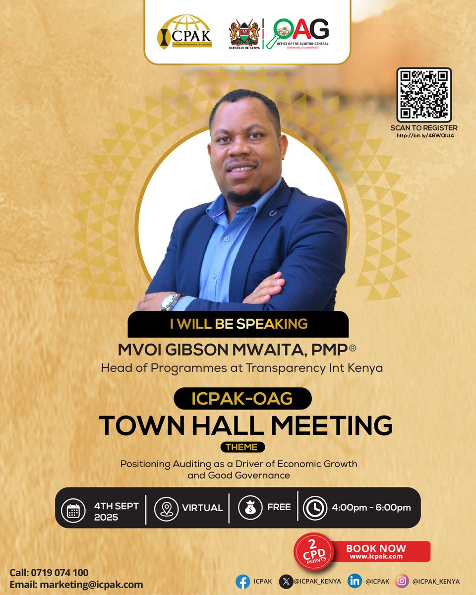 ICPAK (@icpak_kenya) on Twitter photo Auditors are the guardians of transparency and accountability, let’s explore their role in governance at the upcoming #ICPAKOAGTownhall Meeting. Register today 👉 ow.ly/9zxo50WOapo to participate virtually. #ICPAKOAGTownhallMeeting <a href="/TIKenya/">TI-Kenya</a> <a href="/gibsonmwaita1/">Gibson Mwaita</a> <a href="/OAG_Kenya/">Auditor-General Kenya</a> Auditors are the guardians of transparency and accountability, let’s explore their role in governance at the upcoming #ICPAKOAGTownhall Meeting. Register today 👉 ow.ly/9zxo50WOapo to participate virtually. #ICPAKOAGTownhallMeeting <a href="/TIKenya/">TI-Kenya</a> <a href="/gibsonmwaita1/">Gibson Mwaita</a> <a href="/OAG_Kenya/">Auditor-General Kenya</a>