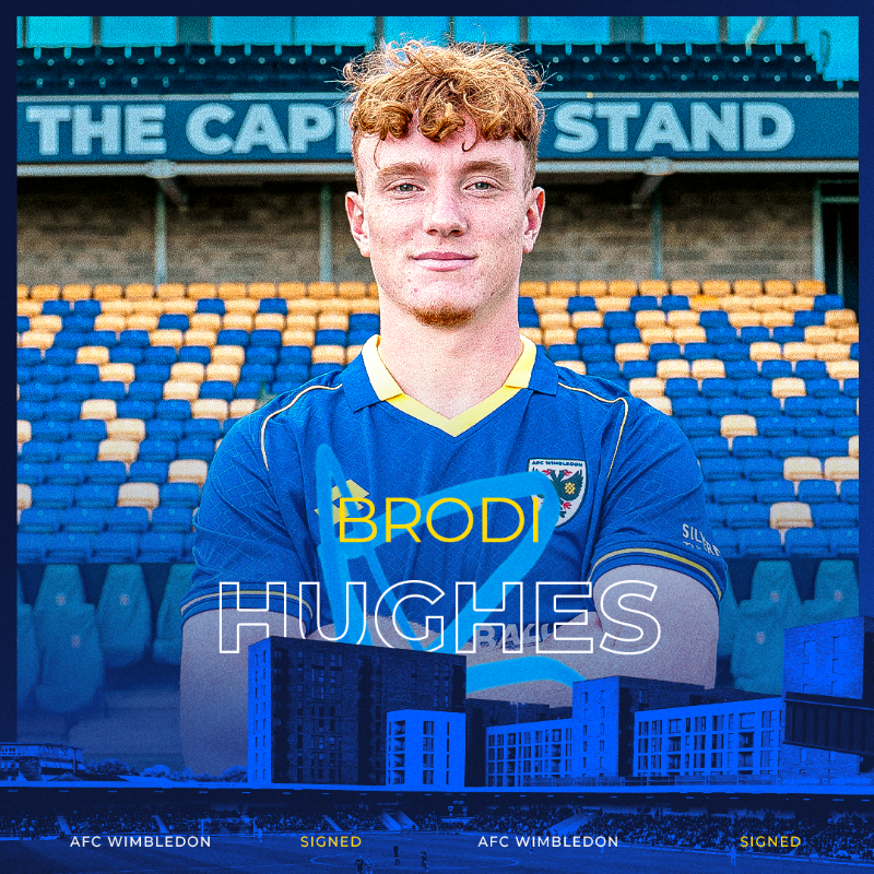 AFCWimbledon's tweet photo. AFC Wimbledon are delighted to announce the signing of Chelsea defender Brodi Hughes on a season-long loan ✍️

#AFCW 🟡🔵
