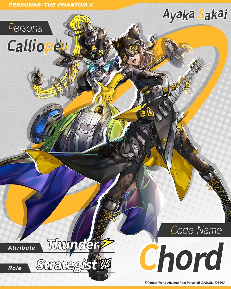 P5XOfficialWest's tweet image. ✧─  Phantom Idol Intro  ─✧
Check out the Phantom Idol form and Persona for Ayaka Sakai, coming soon to P5X!
 
"Let's turn this beatdown into a hit, Calliope!"
 
🎸Ayaka Sakai (VA: Yui Makino)
🎸Code Name: Chord
🎸Persona: Calliope
 
#P5XEN #AyakaSakai