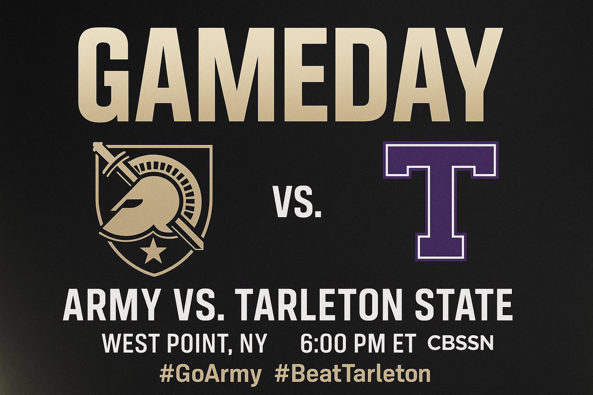 ArmyFootballHQ's tweet photo. GAME DAY! ⚔️🏈 Army Black Knights vs. Tarleton State Texans 6 PM ET @ Michie Stadium on @CBSSportsNet Let’s start 2025 strong—Drop predictions below! #GoArmy #BlackKnights #BeatTarletonState #ArmyFootball https://t.co/ero3hQuNgn