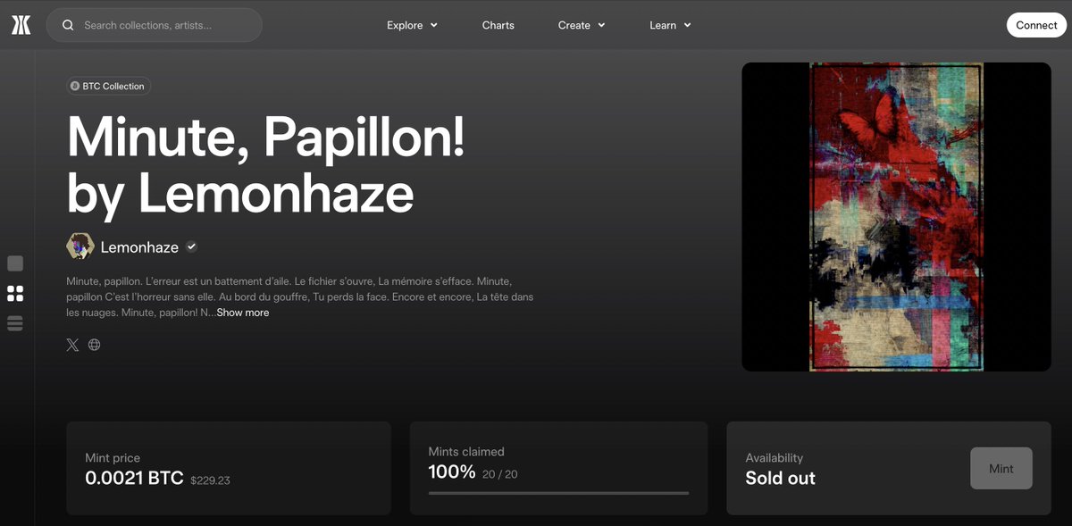 Ordinals10K's tweet photo. Minute, Papillon! SOLD-OUT in 15 seconds... 🥹🦋

A warm thank you and congrats to all collectors who got one of these editions today - as well as to all the team at @trygamma for making this happen - it's surreal and real at the same time - just grateful for it all. 🙏