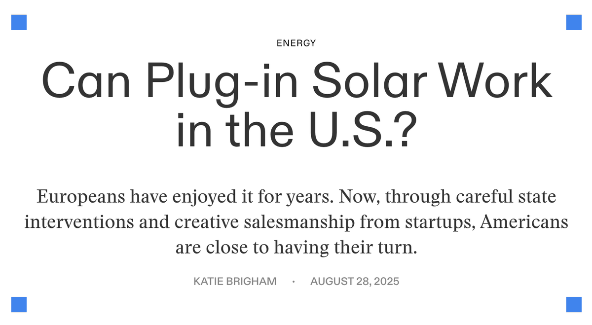It can! But a few things need to change. <a href="/katie_brigham/">katie brigham</a> on the startups trying to get Americans small-scale, easy-to-install solar setups that plug into the wall and mount on your patio or balcony. heatmap.news/energy/plug-in…